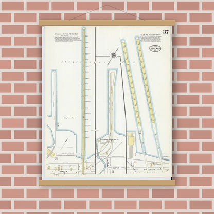 Old map wall art mockup — magnetic wood frame on brick wall — Sanborn Fire Insurance Map from Ashland, Ashland County, Wisconsin (1909), Sheet #0037