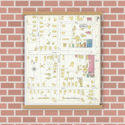 Old map wall art mockup — magnetic wood frame on brick wall — Sanborn Fire Insurance Map from Wadsworth, Medina County, Ohio (1908), Sheet #0002