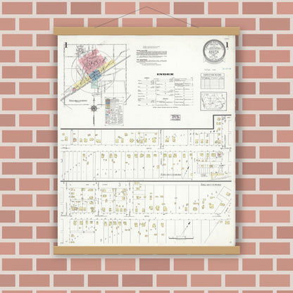 Old map wall art mockup — magnetic wood frame on brick wall — Sanborn Fire Insurance Map from Anita, Cass County, Iowa (1938), Sheet #0001