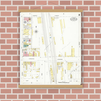 Old map wall art mockup — magnetic wood frame on brick wall — Sanborn Fire Insurance Map from Eagle Grove, Wright County, Iowa (1906), Sheet #0003