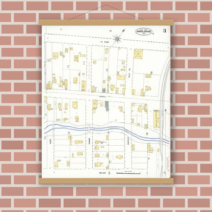 Old map wall art mockup — magnetic wood frame on brick wall — Sanborn Fire Insurance Map from Arroyo Grande, San Luis Obispo County, California (1909), Sheet #0003