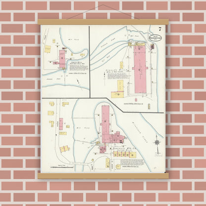 Old map wall art mockup — magnetic wood frame on brick wall — Sanborn Fire Insurance Map from Rockingham, Richmond County, North Carolina (1911), Sheet #0007