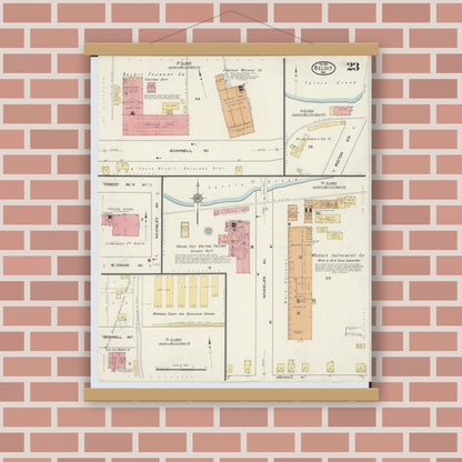 Old map wall art mockup — magnetic wood frame on brick wall — Sanborn Fire Insurance Map from Beloit, Rock County, Wisconsin (1915), Sheet #0023