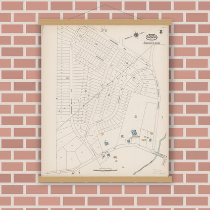 Old map wall art mockup — magnetic wood frame on brick wall — Sanborn Fire Insurance Map from Hatboro, Montgomery County, Pennsylvania (1922), Sheet #0008