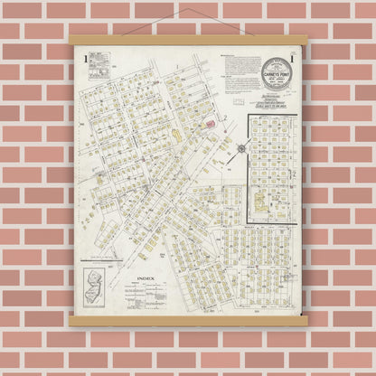 Old map wall art mockup — magnetic wood frame on brick wall — Sanborn Fire Insurance Map from Carneys Point, Salem County, New Jersey (1925) - Complete Map Set