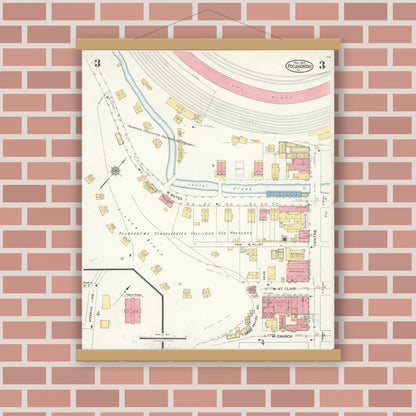 Old map wall art mockup — magnetic wood frame on brick wall — Sanborn Fire Insurance Map from Pocahontas, Tazewell County, Virginia (1923), Sheet #0003
