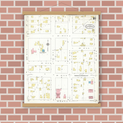 Old map wall art mockup — magnetic wood frame on brick wall — Sanborn Fire Insurance Map from Independence, Buchanan County, Iowa (1913), Sheet #0010