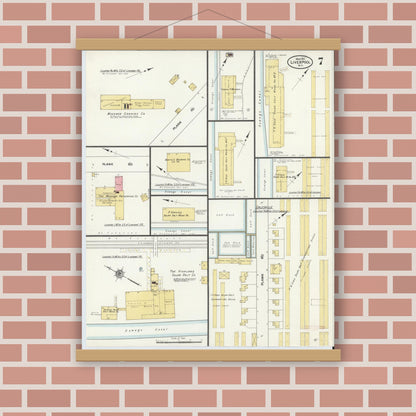 Old map wall art mockup — magnetic wood frame on brick wall — Sanborn Fire Insurance Map from Liverpool, Onondaga County, New York (1911), Sheet #0007