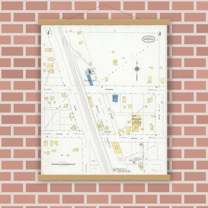 Old map wall art mockup — magnetic wood frame on brick wall — Sanborn Fire Insurance Map from Deerfield, Lake County, Illinois (1929), Sheet #0004