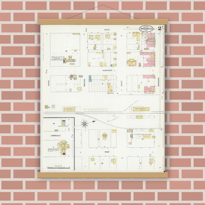 Old map wall art mockup — magnetic wood frame on brick wall — Sanborn Fire Insurance Map from Groesbeck, Limestone County, Texas (1906), Sheet #0002
