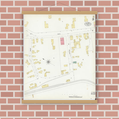 Old map wall art mockup — magnetic wood frame on brick wall — Sanborn Fire Insurance Map from Groton, Middlesex County, Massachusetts (1906), Sheet #0003