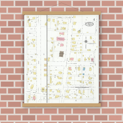 Old map wall art mockup — magnetic wood frame on brick wall — Sanborn Fire Insurance Map from Fort Recovery, Mercer County, Ohio (1927), Sheet #0004