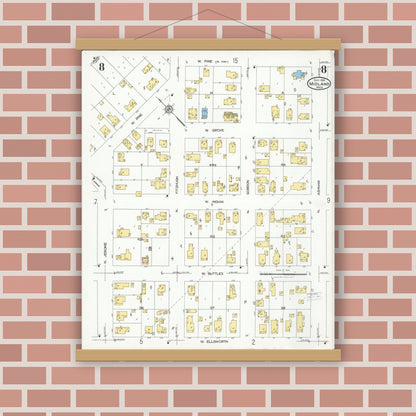 Old map wall art mockup — magnetic wood frame on brick wall — Sanborn Fire Insurance Map from Midland, Midland County, Michigan (1926), Sheet #0008