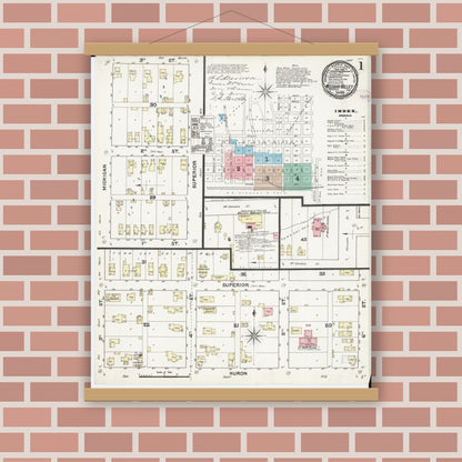 Old map wall art mockup — magnetic wood frame on brick wall — Sanborn Fire Insurance Map from Missouri Valley, Harrison County, Iowa (1890) - Complete Map Set