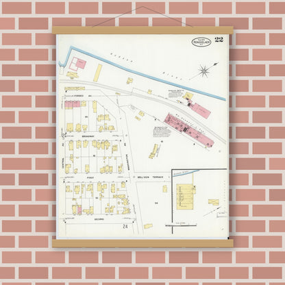 Old map wall art mockup — magnetic wood frame on brick wall — Sanborn Fire Insurance Map from Rensselaer, Rensselaer County, New York (1909), Sheet #0022