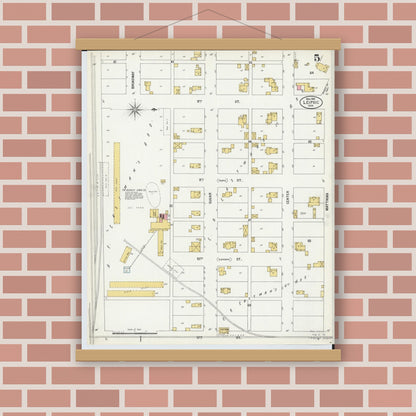 Old map wall art mockup — magnetic wood frame on brick wall — Sanborn Fire Insurance Map from Leipsic, Putnam County, Ohio (1900), Sheet #0005
