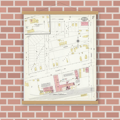 Old map wall art mockup — magnetic wood frame on brick wall — Sanborn Fire Insurance Map from Depew, Erie County, New York (1911), Sheet #0006