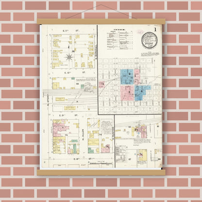 Old map wall art mockup — magnetic wood frame on brick wall — Sanborn Fire Insurance Map from Boone, Boone County, Iowa (1888) â€” Complete Set