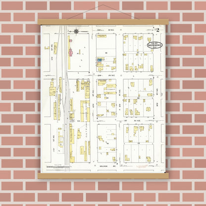 Old map wall art mockup — magnetic wood frame on brick wall — Sanborn Fire Insurance Map from Independence, Buchanan County, Iowa (1920), Sheet #0002