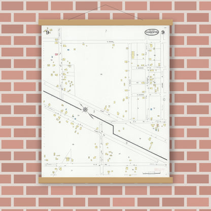 Old map wall art mockup — magnetic wood frame on brick wall — Sanborn Fire Insurance Map from Hammonton, Atlantic County, New Jersey (1930), Sheet #0009