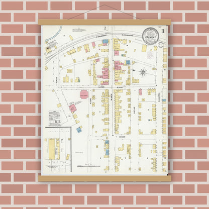 Old map wall art mockup — magnetic wood frame on brick wall — Sanborn Fire Insurance Map from Tremont, Schuylkill County, Pennsylvania (1902) - Complete Map Set