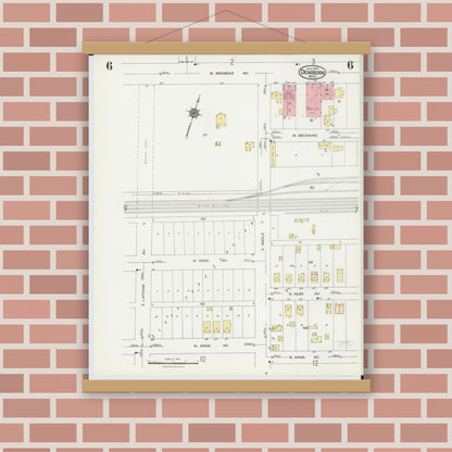Old map wall art mockup — magnetic wood frame on brick wall — Sanborn Fire Insurance Map from Dearborn, Wayne County, Michigan (1924), Sheet #0006