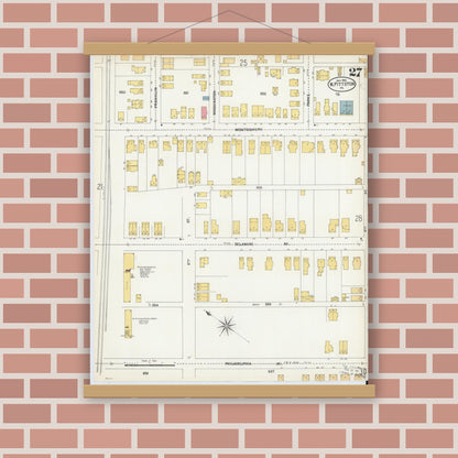Old map wall art mockup — magnetic wood frame on brick wall — Sanborn Fire Insurance Map from Pittston, Luzerne County, Pennsylvania (1903), Sheet #0027