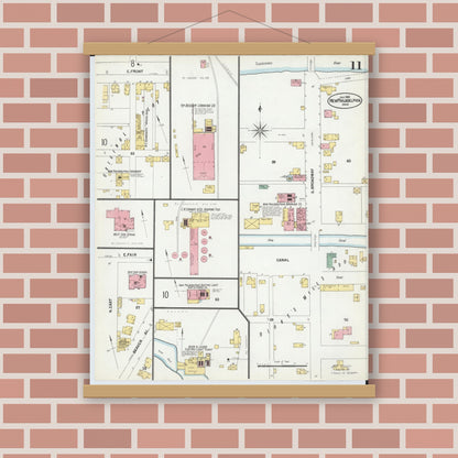 Old map wall art mockup — magnetic wood frame on brick wall — Sanborn Fire Insurance Map from New Philadelphia, Tuscarawas County, Ohio (1901), Sheet #0011
