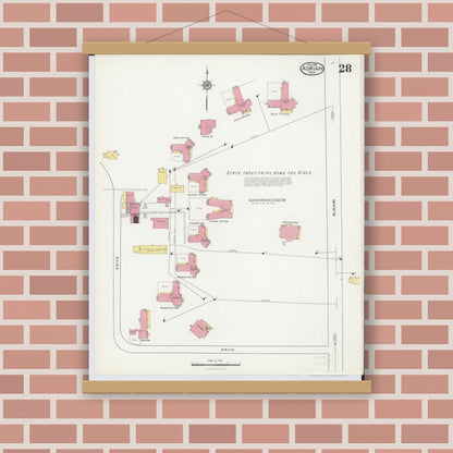 Old map wall art mockup — magnetic wood frame on brick wall — Sanborn Fire Insurance Map from Adrian, Lenawee County, Michigan (1916), Sheet #0028