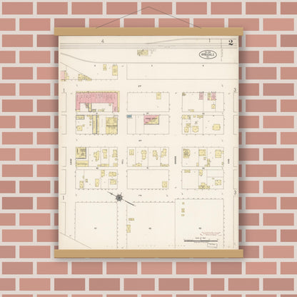 Old map wall art mockup — magnetic wood frame on brick wall — Sanborn Fire Insurance Map from Arbuckle, Colusa County, California (1918), Sheet #0002