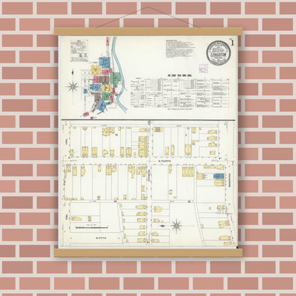 Old map wall art mockup — magnetic wood frame on brick wall — Sanborn Fire Insurance Map from Lehighton, Carbon County, Pennsylvania (1908) - Complete Map Set