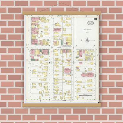 Old map wall art mockup — magnetic wood frame on brick wall — Sanborn Fire Insurance Map from Holland, Ottawa County, Michigan (1902), Sheet #0013