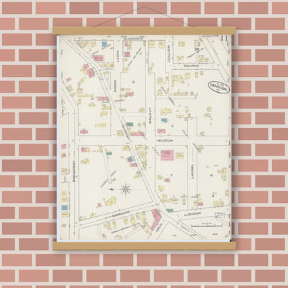 Old map wall art mockup — magnetic wood frame on brick wall — Sanborn Fire Insurance Map from Hannibal, Marion County, Missouri (1885), Sheet #0011
