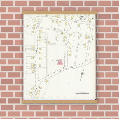 Old map wall art mockup — magnetic wood frame on brick wall — Sanborn Fire Insurance Map from Egypt, Lehigh County, Pennsylvania (1911), Sheet #0002