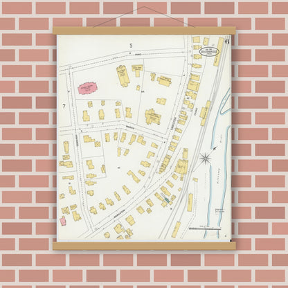 Old map wall art mockup — magnetic wood frame on brick wall — Sanborn Fire Insurance Map from Southbridge, Worcester County, Massachusetts (1904), Sheet #0006