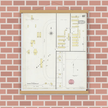 Old map wall art mockup — magnetic wood frame on brick wall — Sanborn Fire Insurance Map from Marion, Marion County, Ohio (1895), Sheet #0010