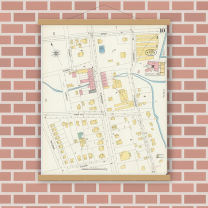 Old map wall art mockup — magnetic wood frame on brick wall — Sanborn Fire Insurance Map from Nyack, Rockland County, New York. (1903), Sheet #0010