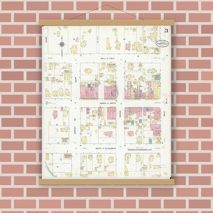 Old map wall art mockup — magnetic wood frame on brick wall — Sanborn Fire Insurance Map from Grayville, White And Edwards Counties, Illinois (1910), Sheet #0003
