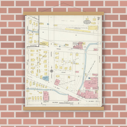 Old map wall art mockup — magnetic wood frame on brick wall — Sanborn Fire Insurance Map from Urbana, Champaign County, Illinois (1915), Sheet #0002