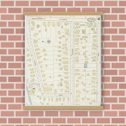 Old map wall art mockup — magnetic wood frame on brick wall — Sanborn Fire Insurance Map from Albion, Orleans County, New York (1894) - Complete Map Set