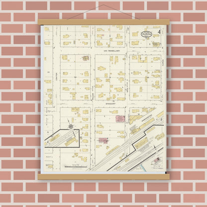Old map wall art mockup — magnetic wood frame on brick wall — Sanborn Fire Insurance Map from Huron, Erie County, Ohio (1916), Sheet #0004
