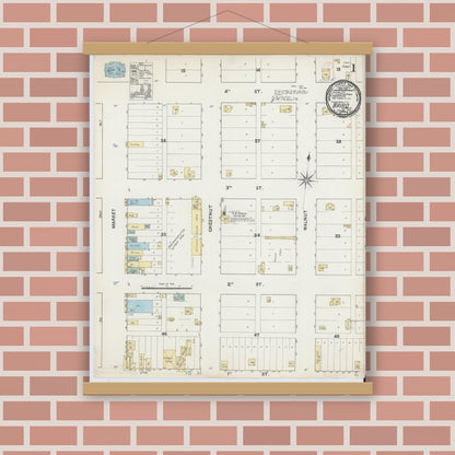 Old map wall art mockup — magnetic wood frame on brick wall — Sanborn Fire Insurance Map from Baird, Callahan County, Texas (1891), Sheet #0001