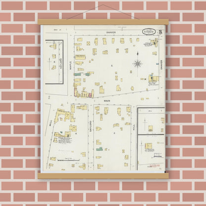 Old map wall art mockup — magnetic wood frame on brick wall — Sanborn Fire Insurance Map from Sodus, Wayne County, New York (1894), Sheet #0003