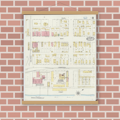 Old map wall art mockup — magnetic wood frame on brick wall — Sanborn Fire Insurance Map from Mound City, Pulaski County, Illinois (1894), Sheet #0003