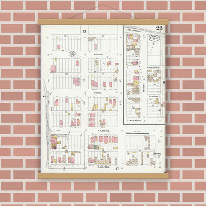 Old map wall art mockup — magnetic wood frame on brick wall — Sanborn Fire Insurance Map from El Paso, El Paso County, Texas (1900), Sheet #0022