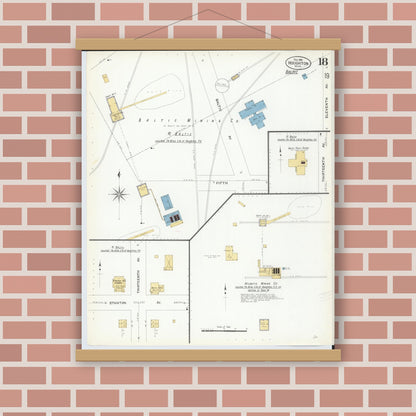 Old map wall art mockup — magnetic wood frame on brick wall — Sanborn Fire Insurance Map from Houghton, Houghton County, Michigan (1908), Sheet #0018