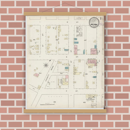 Old map wall art mockup — magnetic wood frame on brick wall — Sanborn Fire Insurance Map from Williams, Colusa County, California (1886) - Complete Map Set