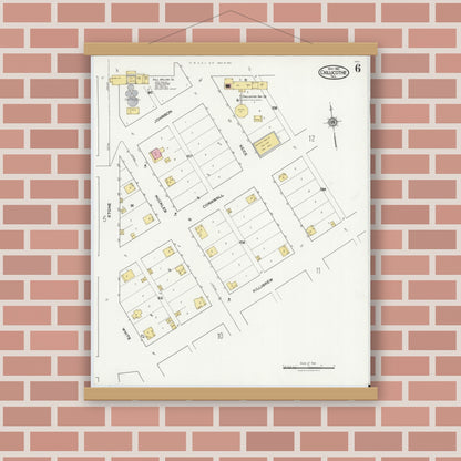 Old map wall art mockup — magnetic wood frame on brick wall — Sanborn Fire Insurance Map from Chillicothe, Hardeman County, Texas (1921), Sheet #0006