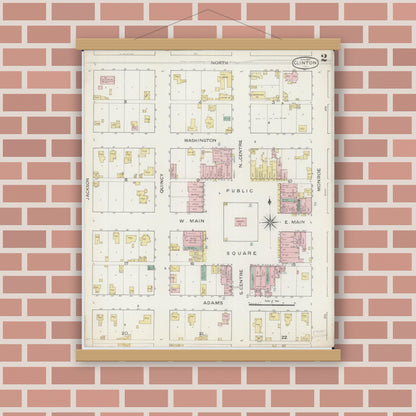 Old map wall art mockup — magnetic wood frame on brick wall — Sanborn Fire Insurance Map from Clinton, De Witt County, Illinois (1887), Sheet #0002