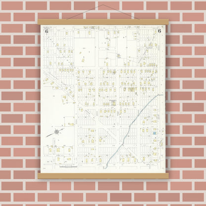 Old map wall art mockup — magnetic wood frame on brick wall — Sanborn Fire Insurance Map from Silsbee, Hardin County, Texas (1937), Sheet #0006